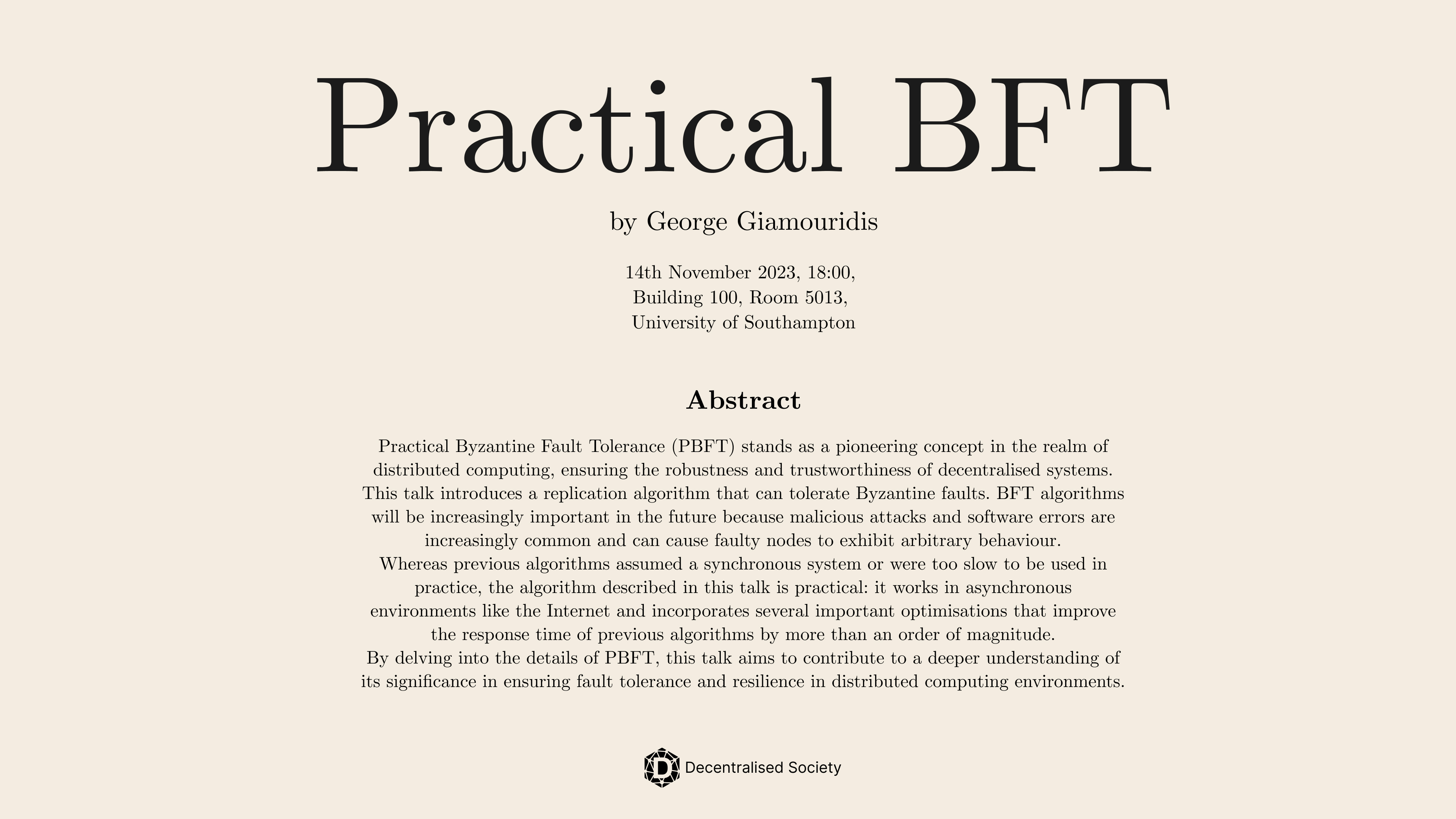 Event image for Practical BFT