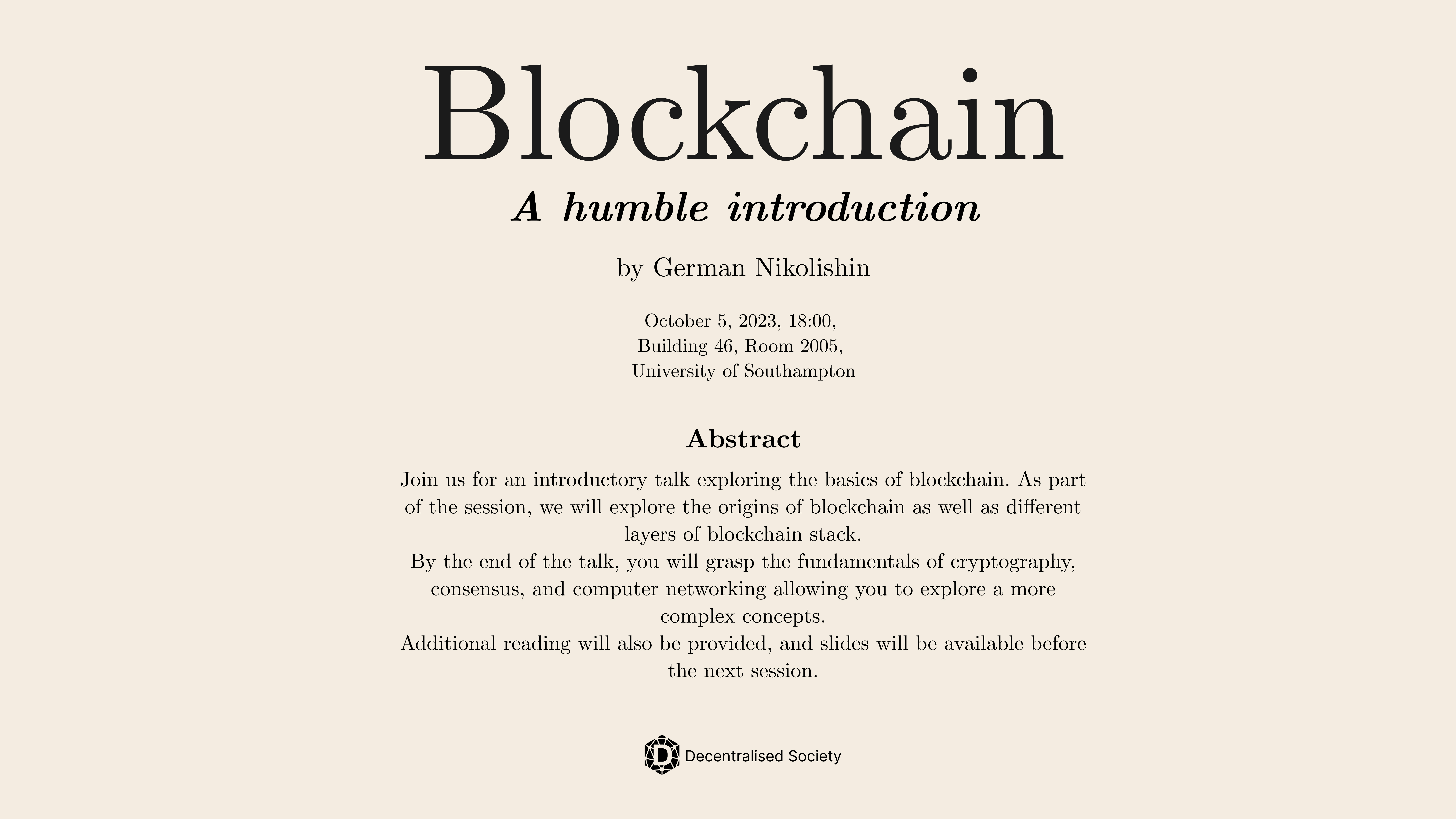 Event image for Blockchain: A humble introduction